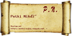 Petki Niké névjegykártya